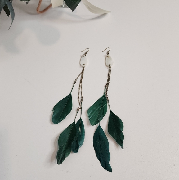 🔥Elegant Emerald Feathers Drop Earrings - Picture 4 of 5